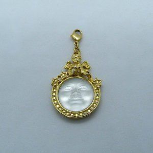 Kirks Folly Moon Face in Gold Tone Crystal Angel Cherub Pendant Enhancer